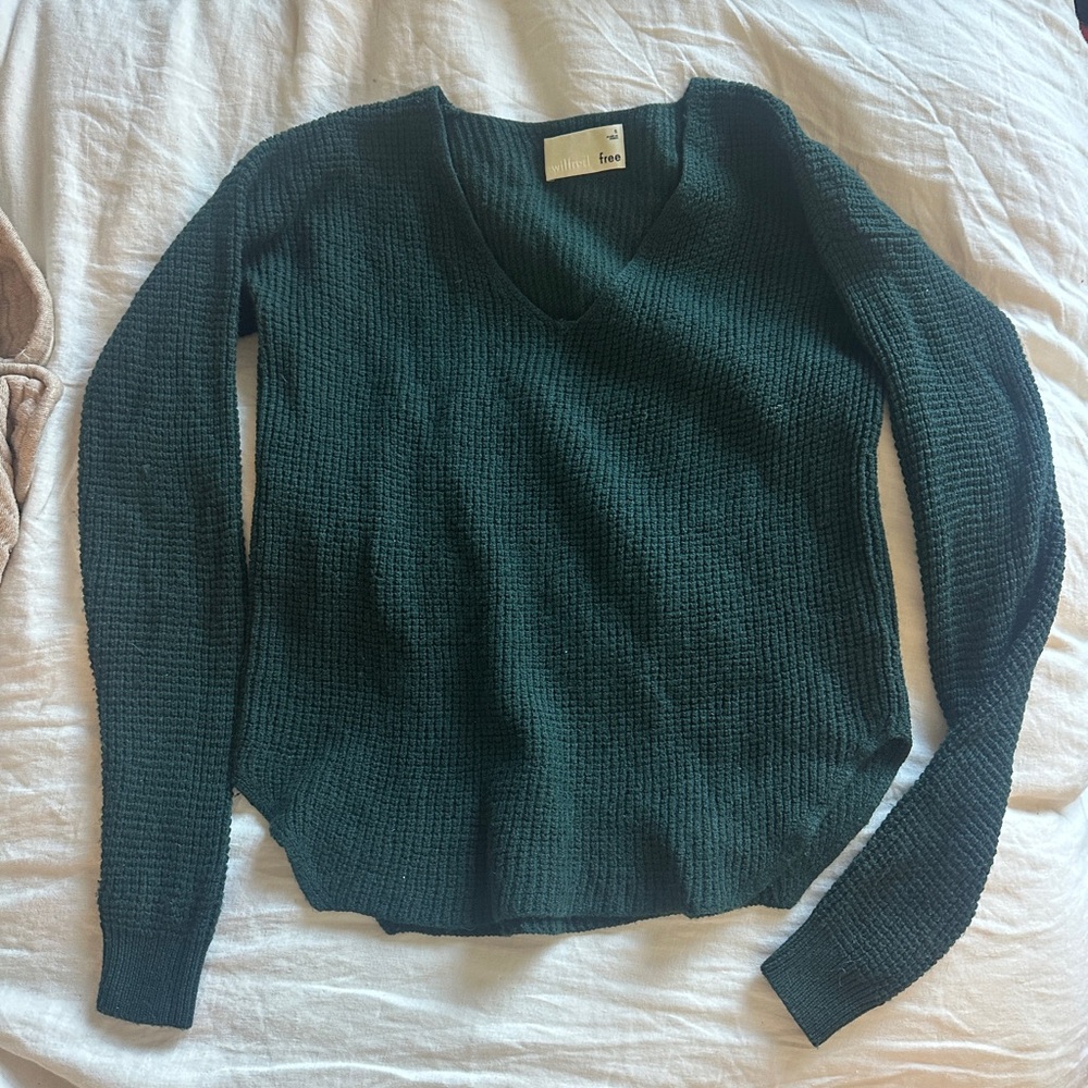 Wilfred Dark Green V-Neck Merino Wool Sweater
